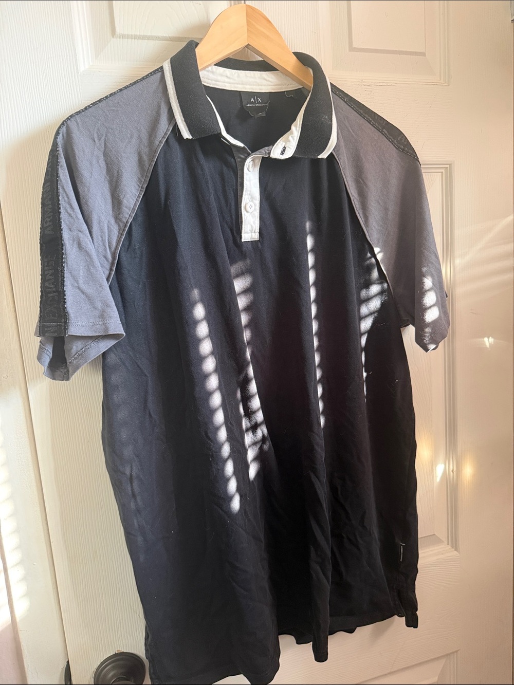 A/X Armani Exchange Black and Gray Short-Sleeve Polo